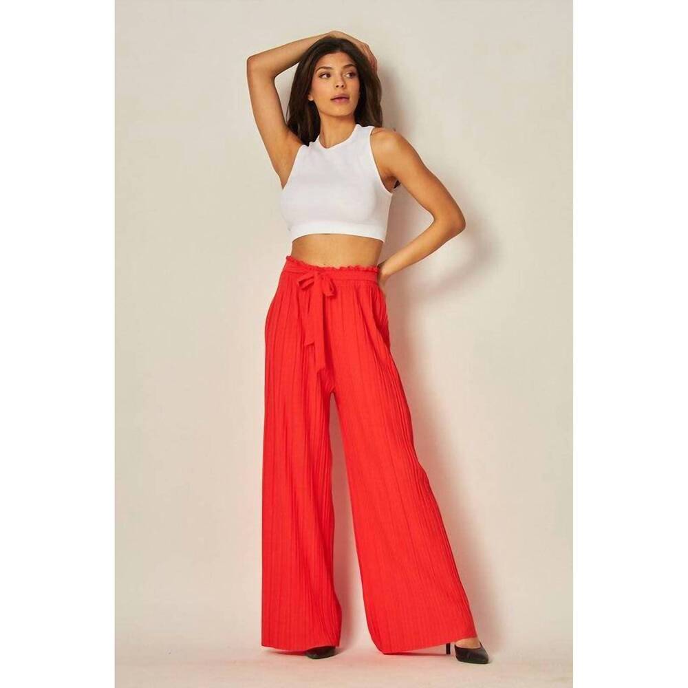 NEW LOVE POEM tie front pleated pant in tomato